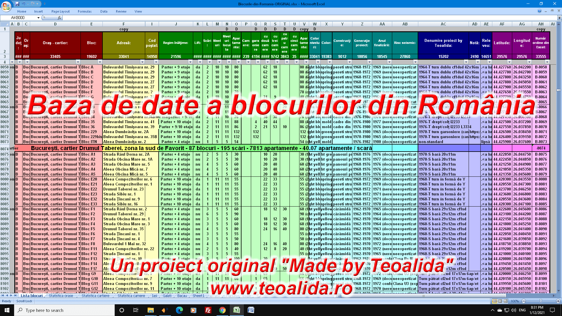 Statistica, numar de blocuri si apartamente